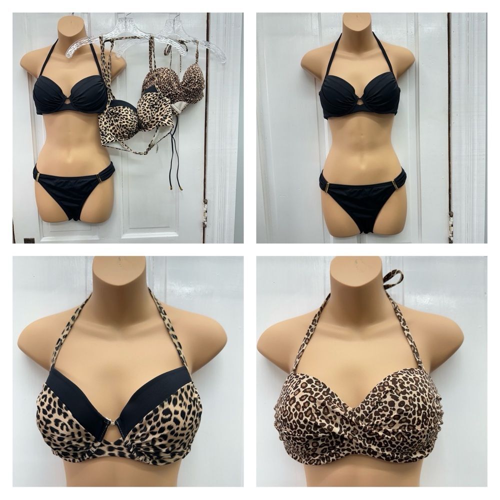 Victoria's Secret Black & Leopard Halter Bikini Set